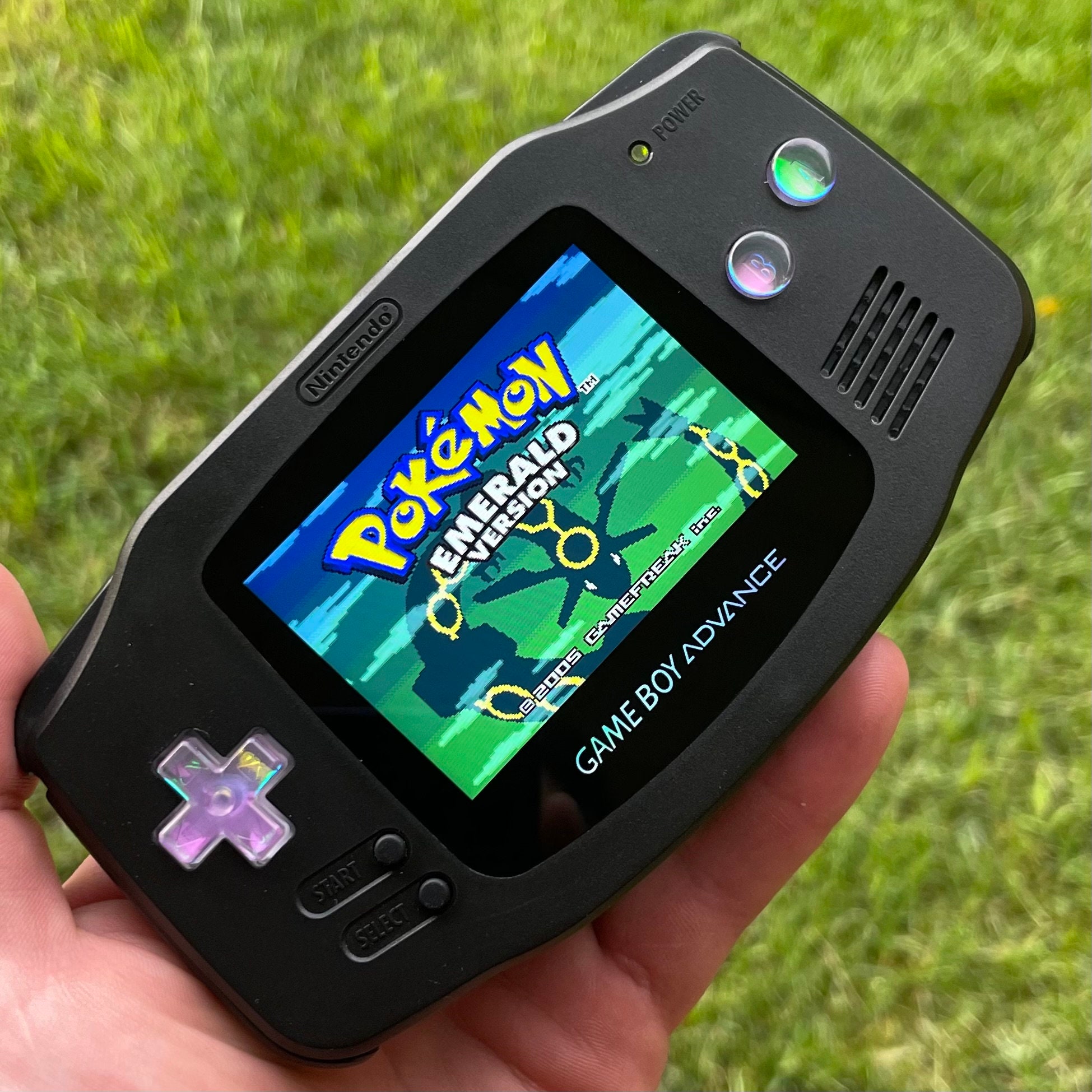 Custom IPS V3 Backlit Nintendo Gameboy Advance Solid Black/Opal by 8bitAesthetics