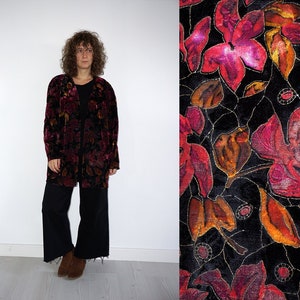 Blazer oversize de terciopelo con estampado floral vintage de los años 90 para mujer