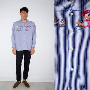 80er vintage Ringelshirt mit Enten-Stickerei