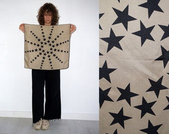 90's beige silk scarf with black star patterns