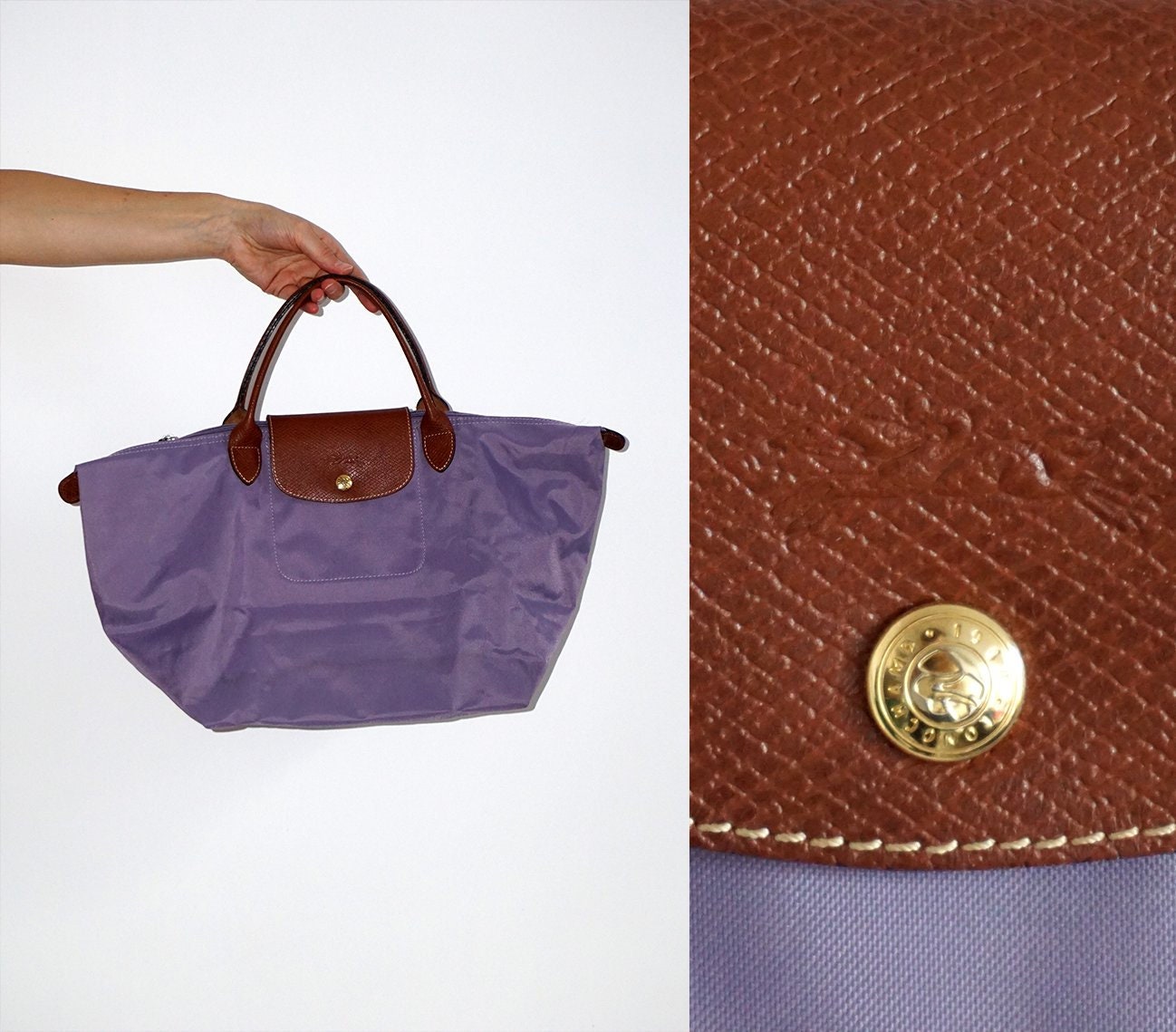 Auth LONGCHAMP Purple LEATHER ShoulderBag Handbag Made in France [VERY  GOOD]