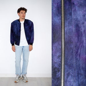 80&#39;s gender neutral silk blue dyed bomber jacket