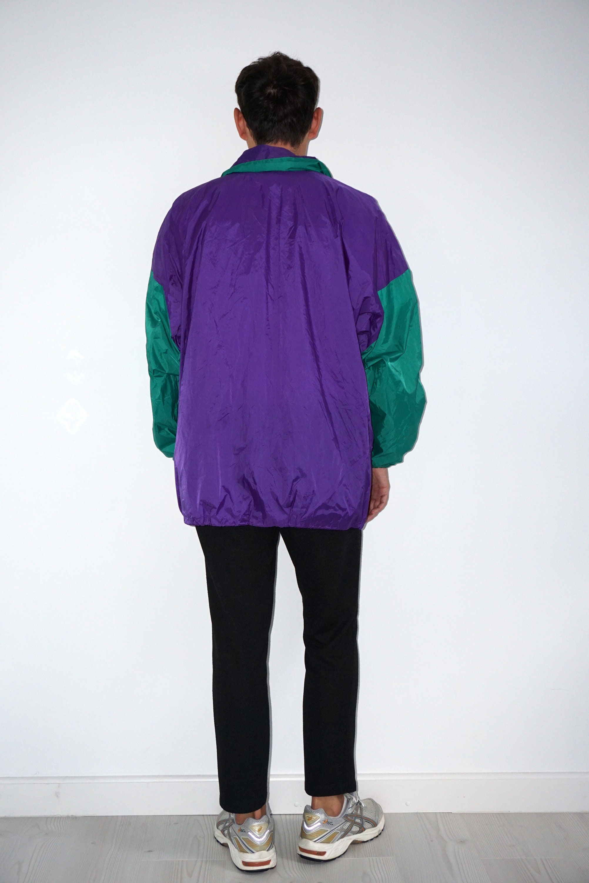 Veste Coupe-vent Vintage Jakpac Années 80 - Colorblock Néon - Taille S - Coton - Emballable - Occasion TB