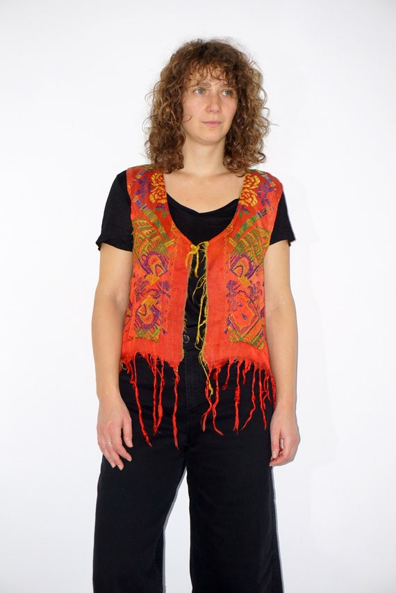 90's red abstract patterned fringed hippi west - image 5