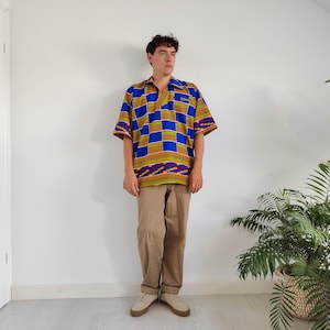 90&#39;s plaid and striped blue shirt