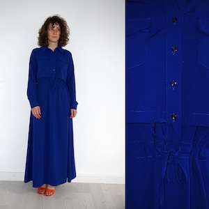 Vintage blauwe jurk met lange mouwen uit de jaren 90