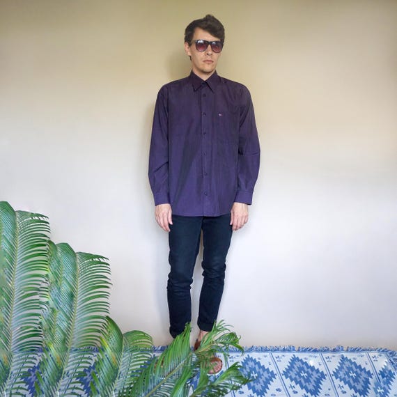 vintage tommy hilfiger dress shirt 90's Vintage Men's Purple TOMMY HILFIGER Purple Striped Dress Shirt