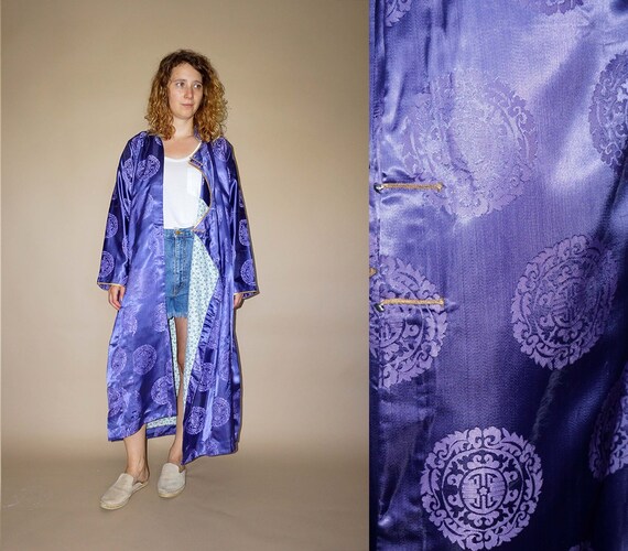 Chinese vintage purple patterned wrap maxi silk ki