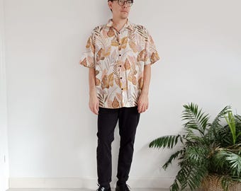 90's vintage men's floral cotton shirt