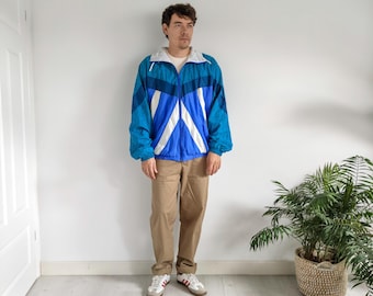 90er Jahre Windjacke in blau-weiß mit Reißverschluss