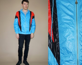 Men's blue retro windbreaker jacket