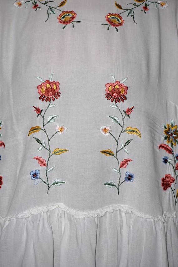 90's Vintage Flower Embroidered White Top - Etsy