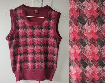 80's burgundy plaid wool blend vest