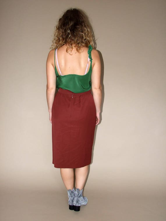 70's vintage women's brown high waist pencil wrap… - image 4