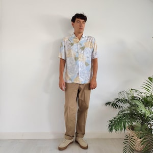 80&#39;s style yellow rose patterned viscose shirt