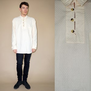 80&#39;s vintage men&#39;s butter cotton shirt blouse