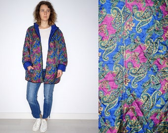80's vintage women's paisley patterned quilted jacket/ coat