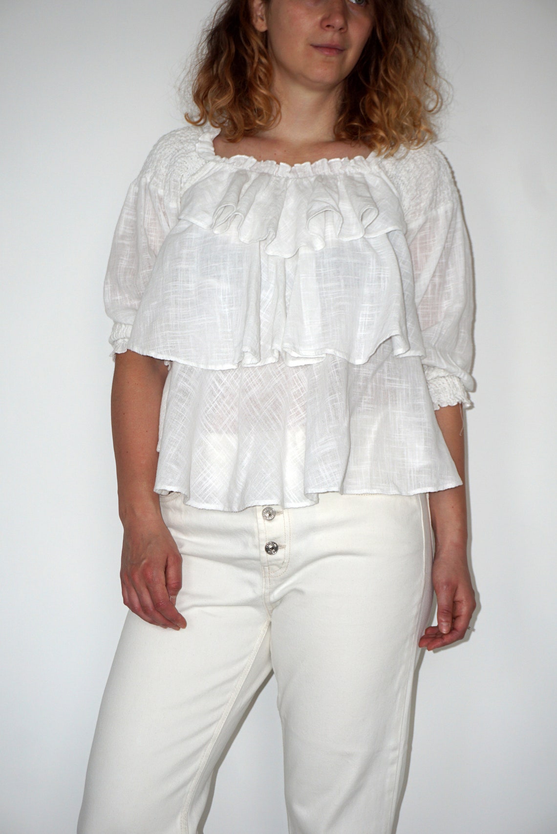 white gauze blouse ladies