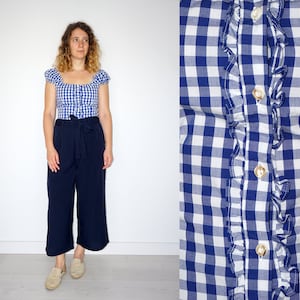 90&#39;s Dirndl traditional blue checked top