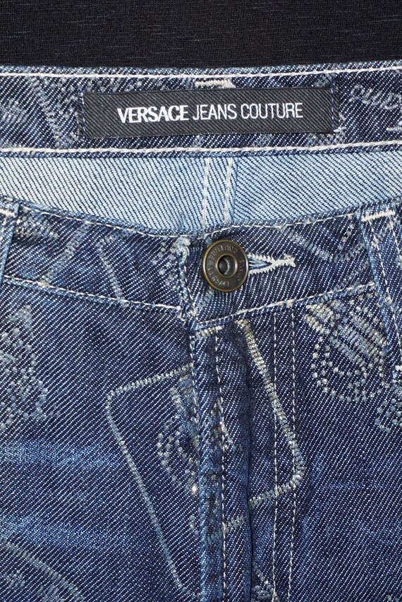 Vintage Versace Jeans Couture blue patterned flar… - image 8