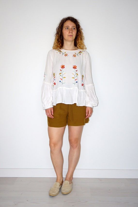 90〜00s Vintage Flower Embroidery Shirt Vintage 90s Top Stitch Floral Embroidered T-shirt Large | eBay