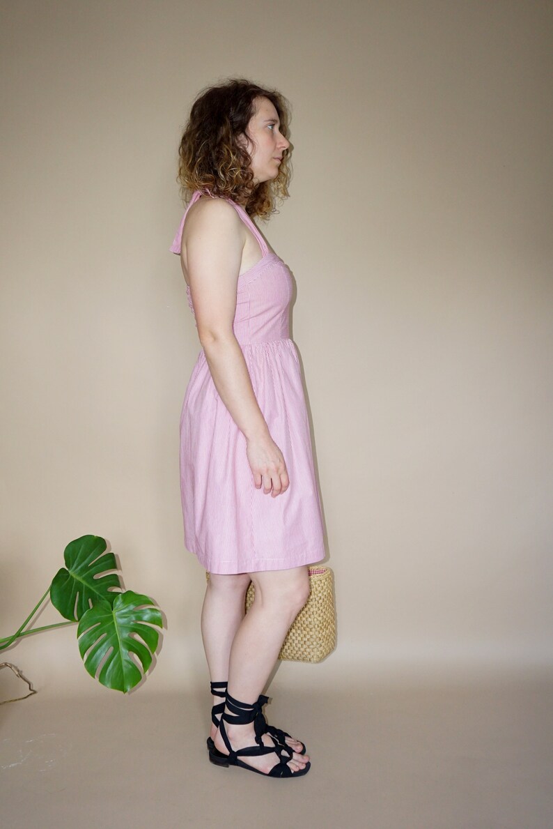 90/'s vintage women/'s red white striped mini dress