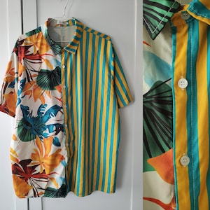 90&#39;s patterned polyester shirt for men