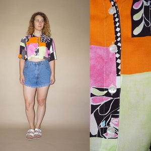 90&#39;s vintage women&#39;s colorful checked patterned top shirt