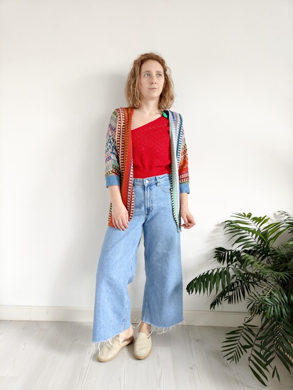 90's Machine Knitted Multi Color Cardigan - Etsy