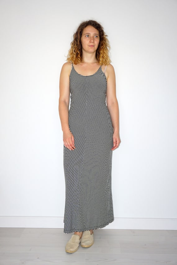 90's Vintage Black White Striped Maxi Dress - Etsy