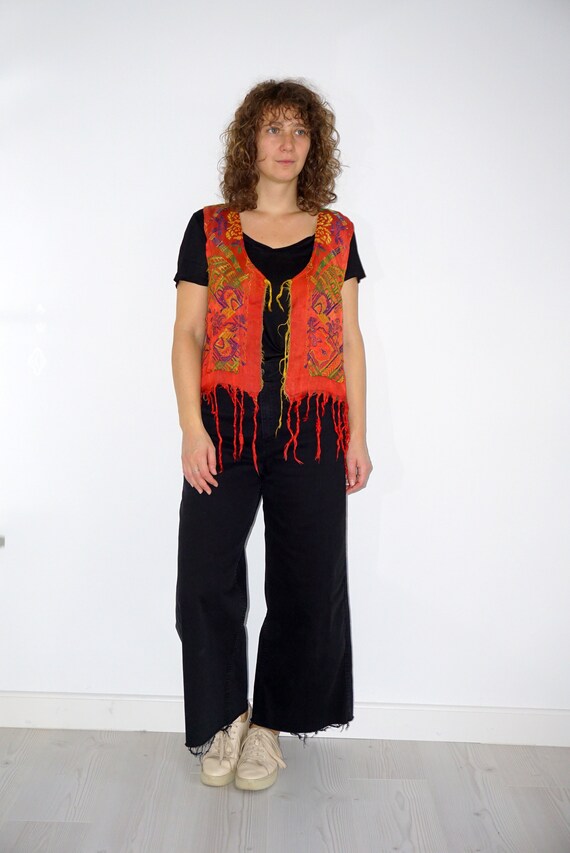 90's red abstract patterned fringed hippi west - image 2
