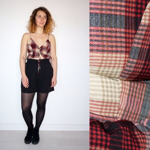 90's vintage women's checked frilled top