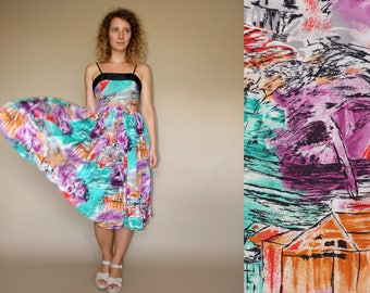 50's vintage women's rockabilly pin up colorful patterned dress
