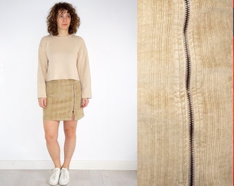 90's vintage beige corduroy mini skirt