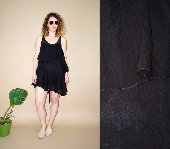 Women's ACNE black mini frilly tank dress