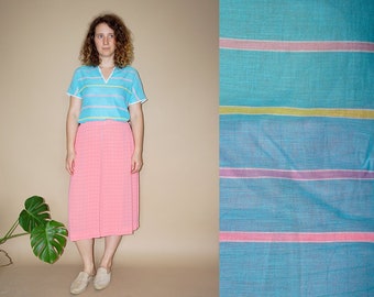 70's vintage women's retro blue striped T-shirt top