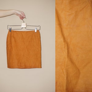 80&#39;s vintage women&#39;s  high waist mini pencil cognac leather skirt