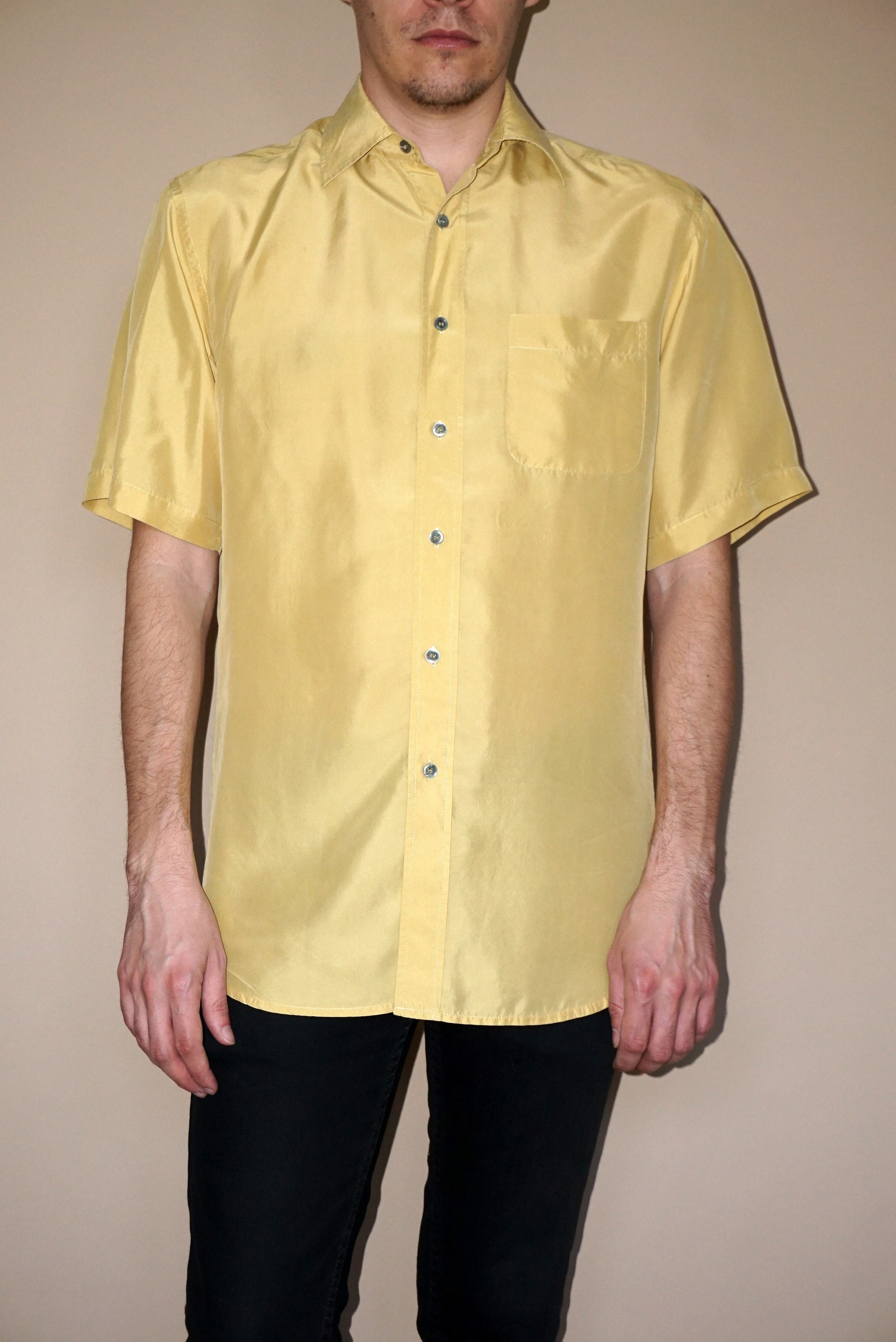 80's Vintage Men's Yellow Silk Shirt Etsy