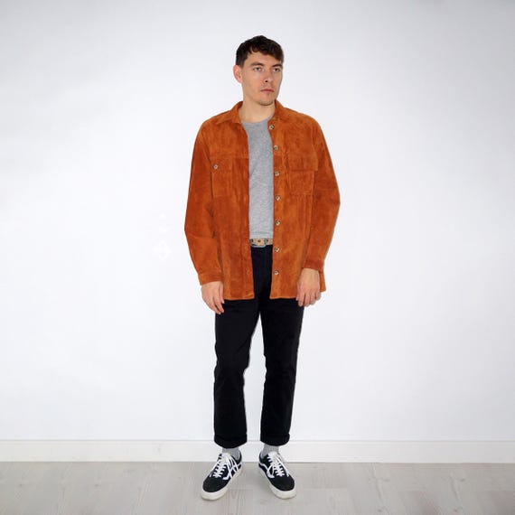 80's vintage gender neutral orange suede leather overshirt