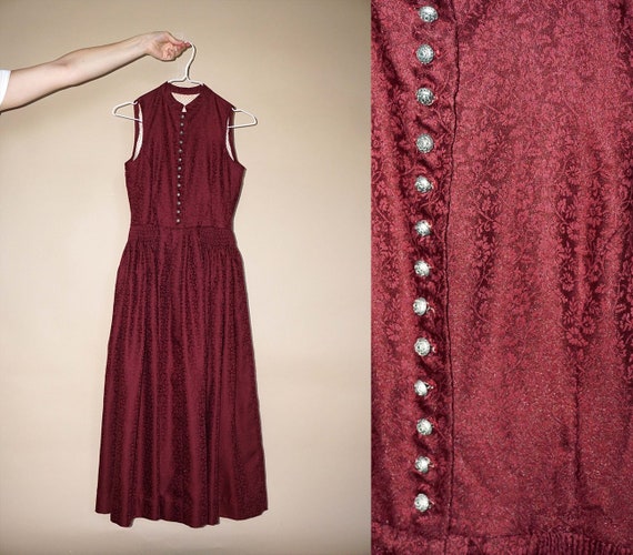 40's vintage women's claret jacquard midi dress