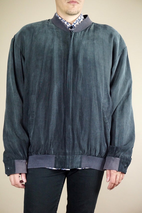 80's vintage men's gray silk bomber jacket - image 7