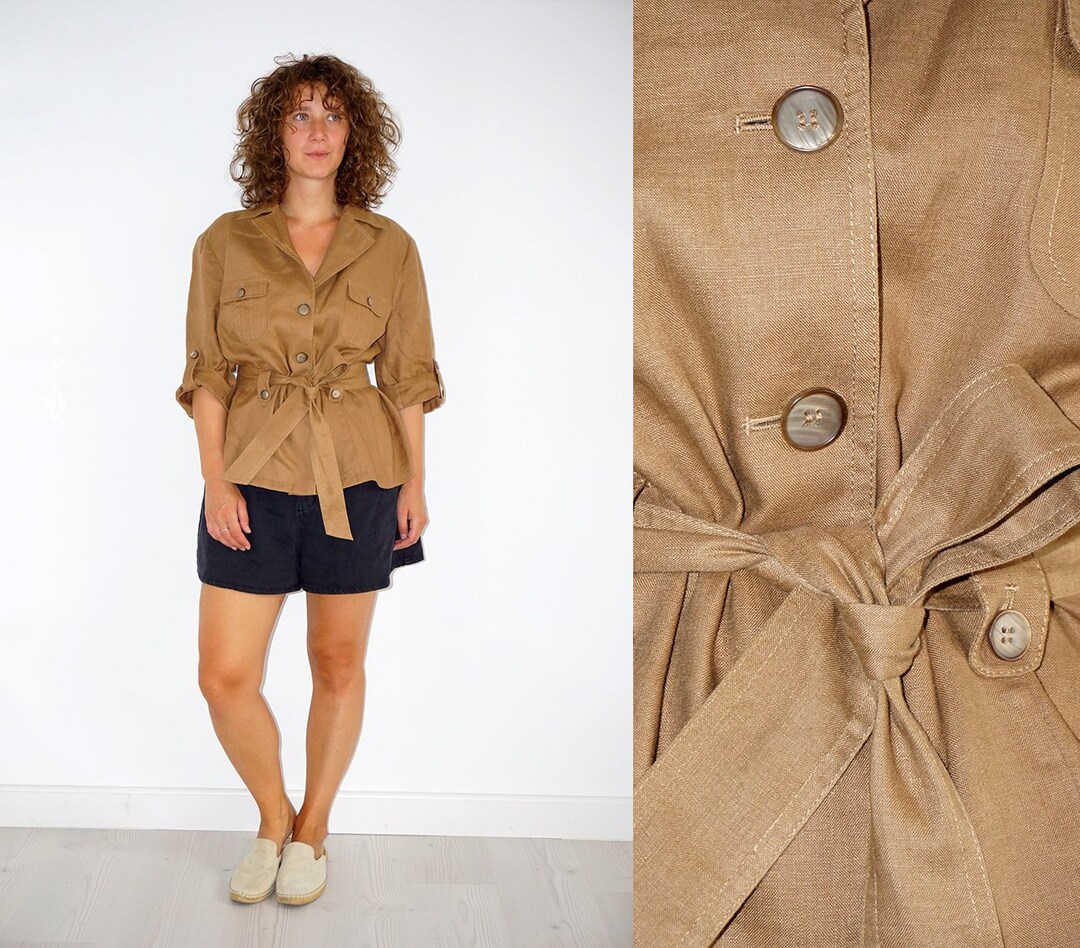 90's Vintage Women's Brown Linen Jacket Etsy