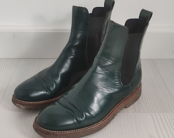 Retro MARNI Green Patent Leather Chelsea Boots EU 37.5
