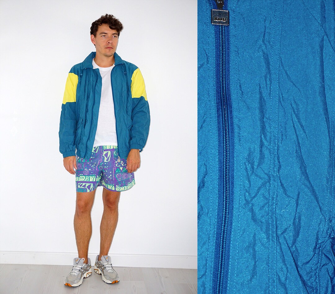 90s‼️ ジップアップジャケット 青/黄 90年代の青と黄色のジップアップウィンドブレーカージャケット - Etsy 日本