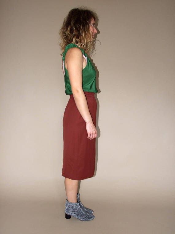 70's vintage women's brown high waist pencil wrap… - image 3