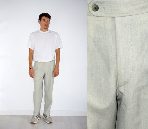 90's Retro Men's Light Gray Wool Straight Pants - Etsy