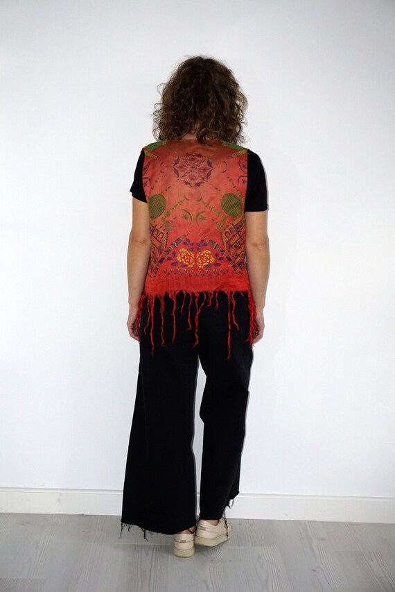 90's red abstract patterned fringed hippi west - image 4