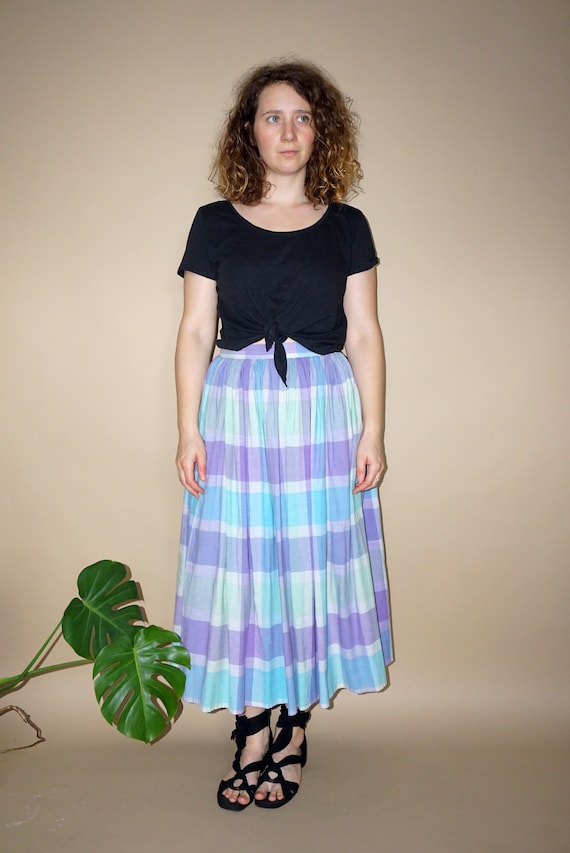 Saia Midi Saia Xadrez Roxa Saia Midi Xadrez Azul Roxa Vintage Dos