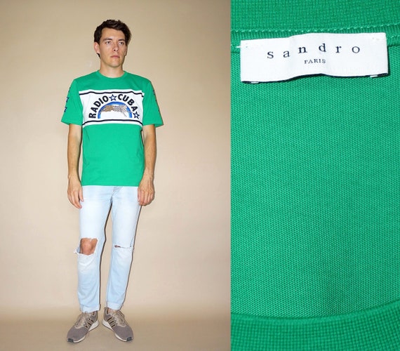 Men's Sandro Paris green leopard embroidered green