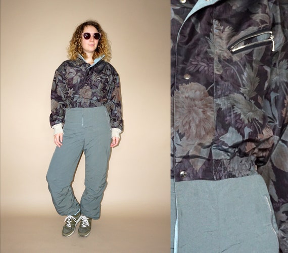 80's vintage women's two faces green flower patter